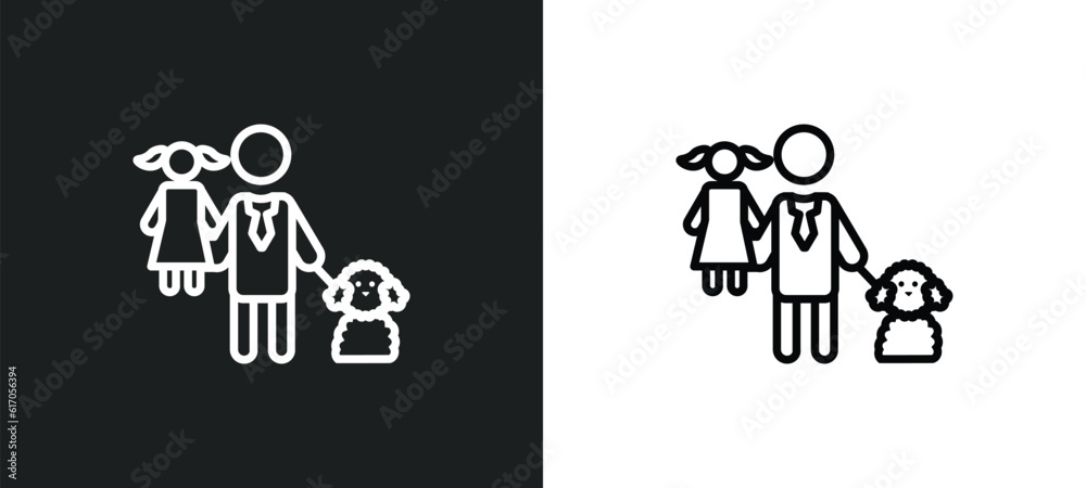 man girl and dog line icon in white and black colors. man girl and dog flat vector icon from man girl dog collection for web, mobile apps ui. man girl and dog line icon in white and black colors. man girl and dog flat vector icon from man girl dog collection for web, mobile apps ui.