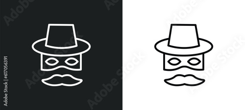 zorro line icon in white and black colors. zorro flat vector icon from zorro collection for web, mobile apps and ui.