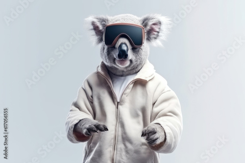 koala in VR glasses on white background, Generative AI © gankevstock