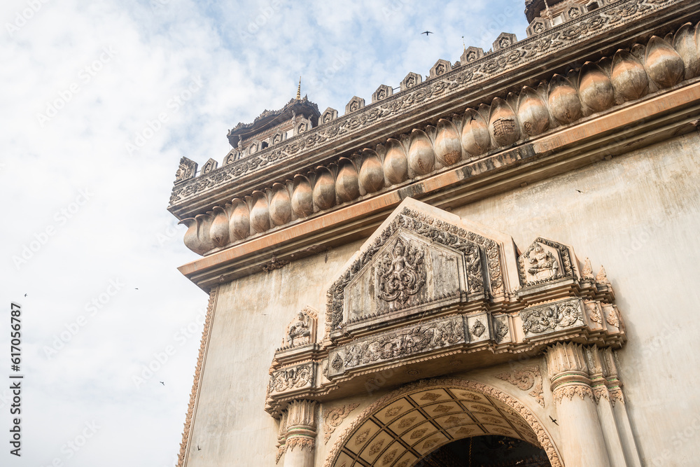 views of famous patuxay arch in vientiane, laos