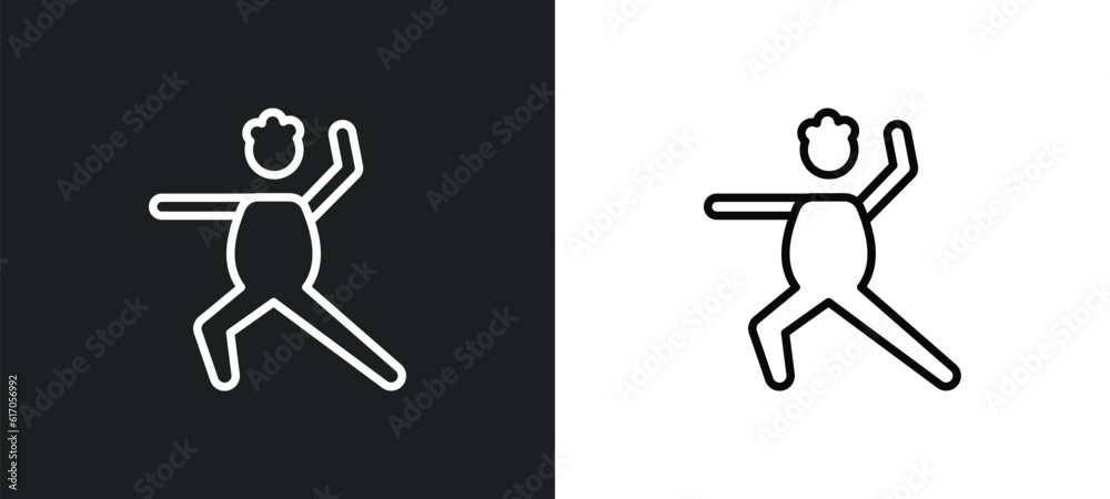 Obraz premium man warming up line icon in white and black colors. man warming up flat vector icon from man warming up collection for web, mobile apps and ui.