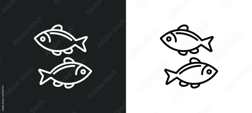 two golden carps line icon in white and black colors. two golden carps flat vector icon from two golden carps collection for web, mobile apps and ui.