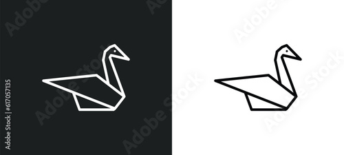 origami swan line icon in white and black colors. origami swan flat vector icon from origami swan collection for web, mobile apps and ui.