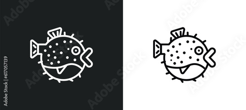 blowfish line icon in white and black colors. blowfish flat vector icon from blowfish collection for web, mobile apps and ui.