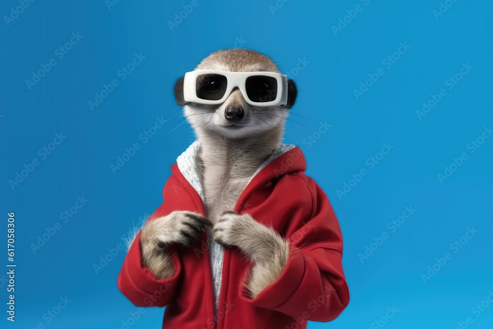 meerkat in glasses on blue background, Generative AI meerkat in glasses on blue background, Generative AI