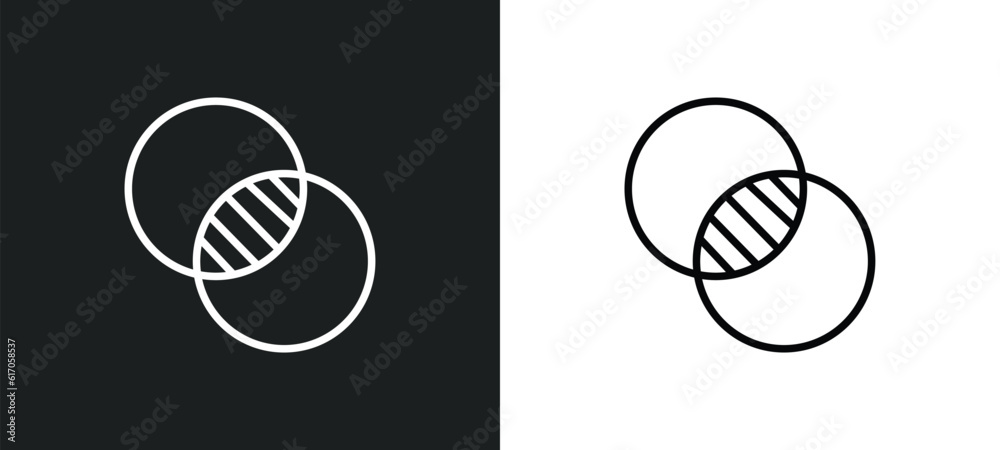 intersect line icon in white and black colors. intersect flat vector icon from intersect collection for web, mobile apps and ui. intersect line icon in white and black colors. intersect flat vector icon from intersect collection for web, mobile apps and ui.