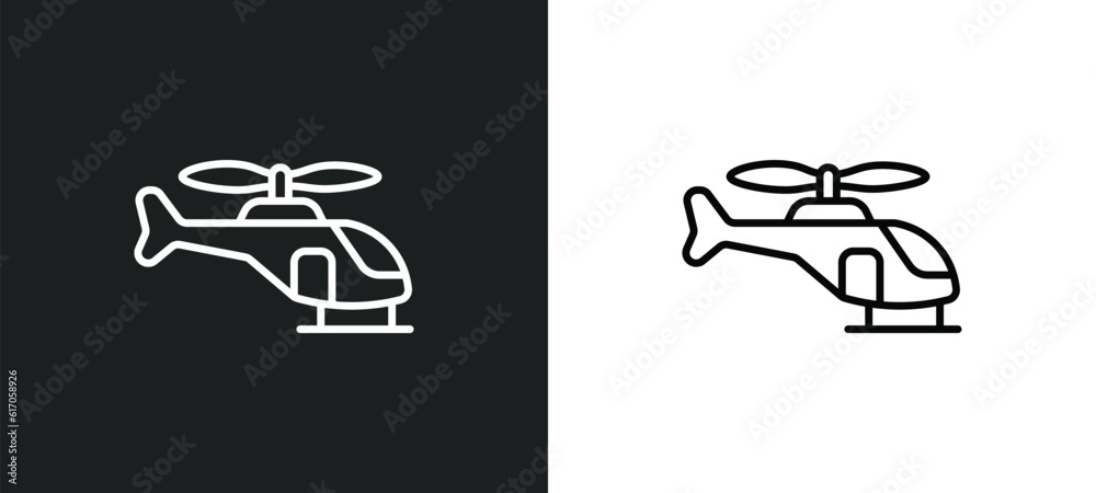 helicopter profile line icon in white and black colors. helicopter profile flat vector icon from helicopter profile collection for web, mobile apps and ui. helicopter profile line icon in white and black colors. helicopter profile flat vector icon from helicopter profile collection for web, mobile apps and ui.