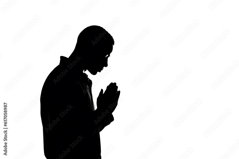 Silhouette of Man Praying - Generative AI.