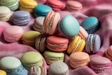 A collection of colorful macaroon on table, gift, pattern. AI generative
