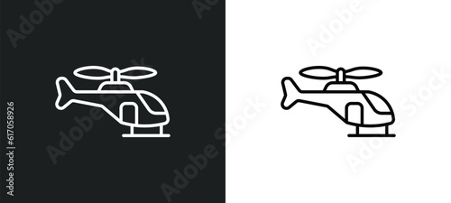 helicopter profile line icon in white and black colors. helicopter profile flat vector icon from helicopter profile collection for web, mobile apps and ui.