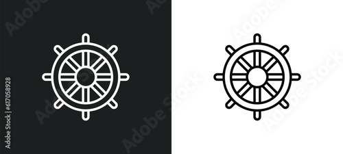 ship helm line icon in white and black colors. ship helm flat vector icon from ship helm collection for web, mobile apps and ui.