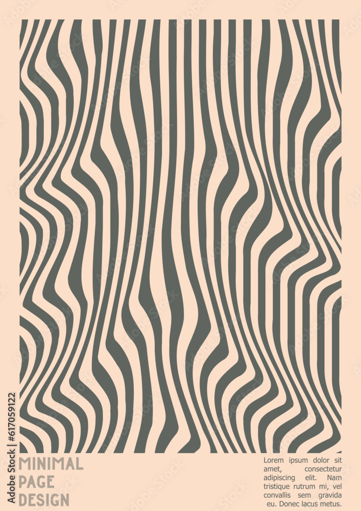 Geometrical Poster Design with Optical Illusion Effect.  Modern Psychedelic Cover Page Collection. Brown Wave Lines Background. Fluid Stripes Art. Swiss Design. Vector Illustration for PLacard.