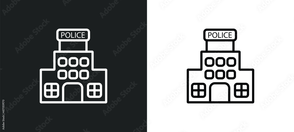 police station line icon in white and black colors. police station flat vector icon from police station collection for web, mobile apps and ui.
