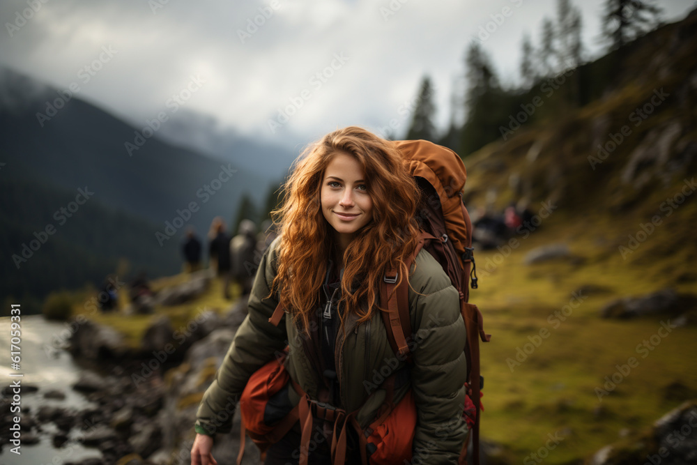 Portrait of a smiling red haired woman climbing Portrait of a smiling red haired woman climbing