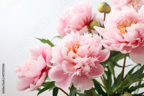 Pink peonies, beautiful bouquet on white background, Generative AI