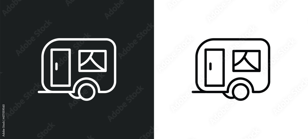 house on wheels line icon in white and black colors. house on wheels flat vector icon from house on wheels collection for web, mobile apps and ui.