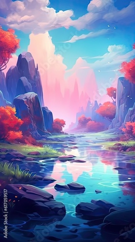 A serene and meditative abstract landscape with soft gradients and gentle curves, inviting a state of calm and relaxation. Colorful illustration art. Generative AI © tanyastock