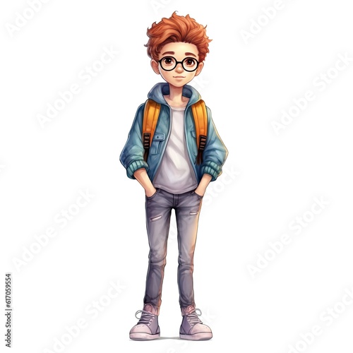 Cute Student character isolated on white background. Colorful painting illustration. Generative AI