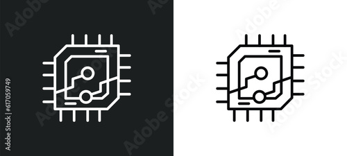 computer microprocessor line icon in white and black colors. computer microprocessor flat vector icon from computer microprocessor collection for web, mobile apps and ui.