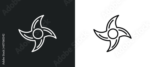 ninja shuriken line icon in white and black colors. ninja shuriken flat vector icon from ninja shuriken collection for web, mobile apps and ui.