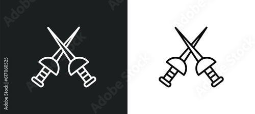 medieval fencing line icon in white and black colors. medieval fencing flat vector icon from medieval fencing collection for web, mobile apps and ui.