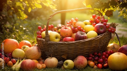 An image of an autumn harvest table filled with nourishing fruits  vegetables  and healthy foods  highlighting the connection between nutrition and mental health