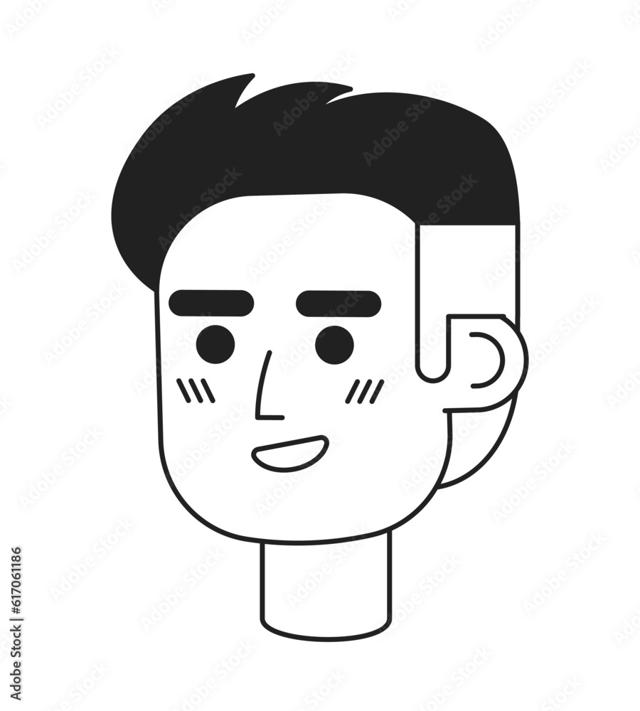 Adult cheerful man monochrome flat linear character head. Funny man with brown and gray hair. Editable outline hand drawn human face icon. 2D cartoon spot vector avatar illustration for animation Adult cheerful man monochrome flat linear character head. Funny man with brown and gray hair. Editable outline hand drawn human face icon. 2D cartoon spot vector avatar illustration for animation
