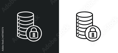 secure database line icon in white and black colors. secure database flat vector icon from secure database collection for web, mobile apps and ui.