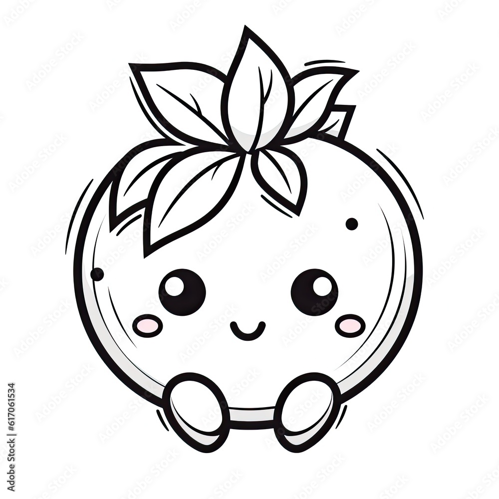 Kawaii style Cranberry fruit character in coloring page style illustration. Line art painting. Generative AI Kawaii style Cranberry fruit character in coloring page style illustration. Line art painting. Generative AI