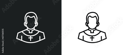 priest line icon in white and black colors. priest flat vector icon from priest collection for web, mobile apps and ui.
