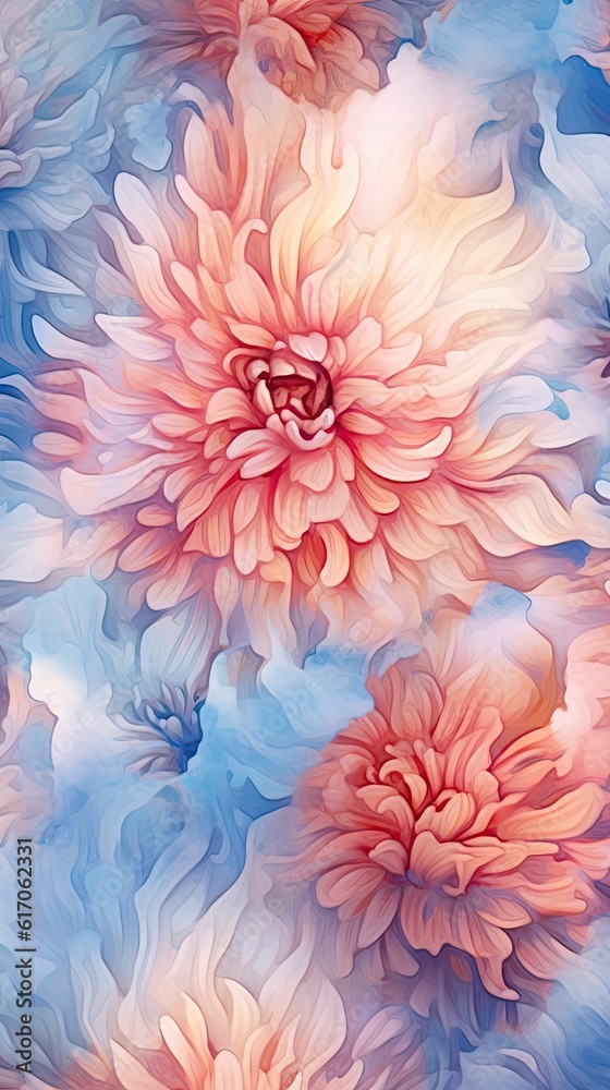 Watercolor Chrysanthemum flower illustration. Colorful painting floral background. Generative AI