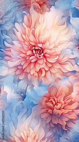 Watercolor Chrysanthemum flower illustration. Colorful painting floral background. Generative AI © tanyastock