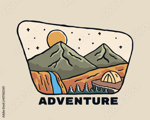 Go Adventure and camping mountain design for badge, sticker, t shirt design, etc