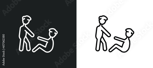 man lifting an old man line icon in white and black colors. man lifting an old flat vector icon from lifting an old collection for web, mobile apps and ui.