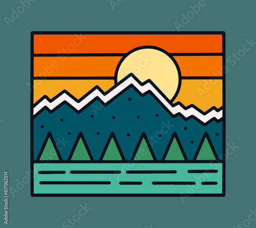 Mountain summit camping outdoor badge t shirt sticker vector illustration