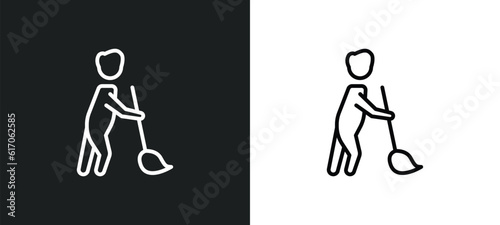 sweeper working line icon in white and black colors. sweeper working flat vector icon from sweeper working collection for web, mobile apps and ui.