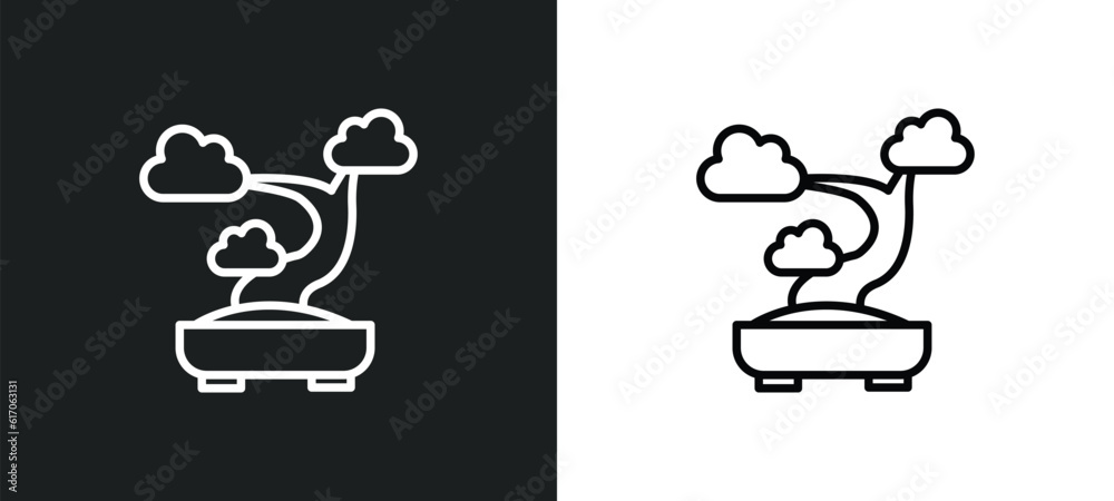 bonsai tree line icon in white and black colors. bonsai tree flat vector icon from bonsai tree collection for web, mobile apps and ui. bonsai tree line icon in white and black colors. bonsai tree flat vector icon from bonsai tree collection for web, mobile apps and ui.