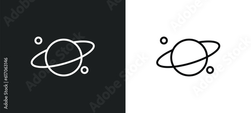 planet with satellite line icon in white and black colors. planet with satellite flat vector icon from planet with satellite collection for web, mobile apps and ui.