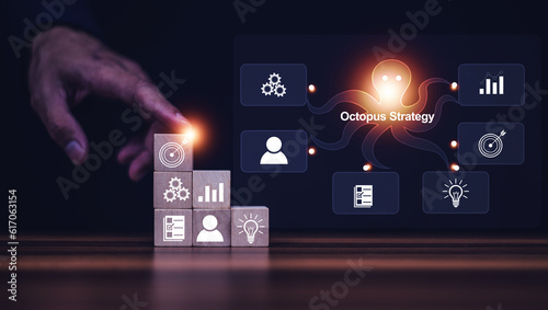 Fototapeta Naklejka Na Ścianę i Meble -  Octopus Strategy for Business marketing management concept. Document management, ERP software.
