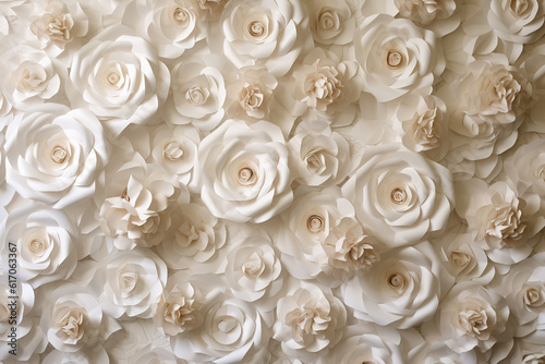 Backdrop of white paper roses