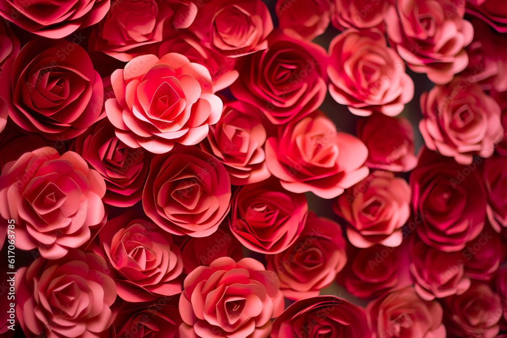 wall with a background of red paper roses handmade craft creative abstraction