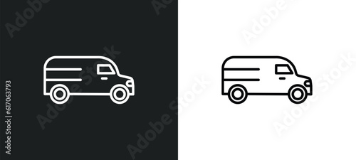 van facing left line icon in white and black colors. van facing left flat vector icon from van facing left collection for web, mobile apps and ui.