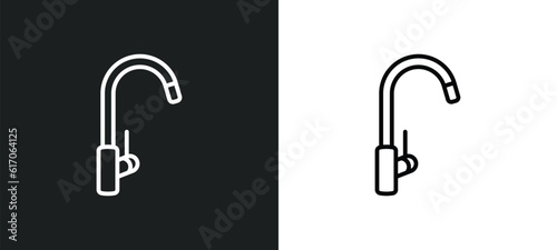 kitchen tap line icon in white and black colors. kitchen tap flat vector icon from kitchen tap collection for web, mobile apps and ui.