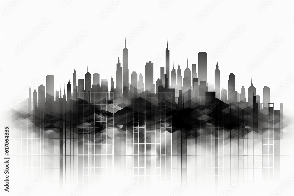 Naklejka premium Geometric city skyline with a light grey gradient. AI generative