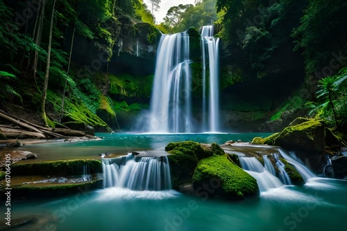 waterfall in the forest generated by AI © ALLAH KING OF WORLD