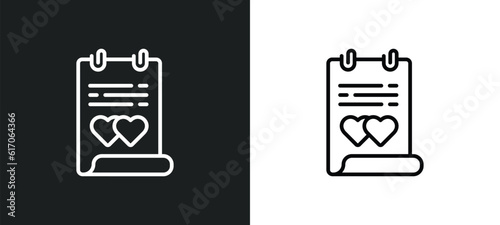 marriage contract line icon in white and black colors. marriage contract flat vector icon from marriage contract collection for web, mobile apps and ui.
