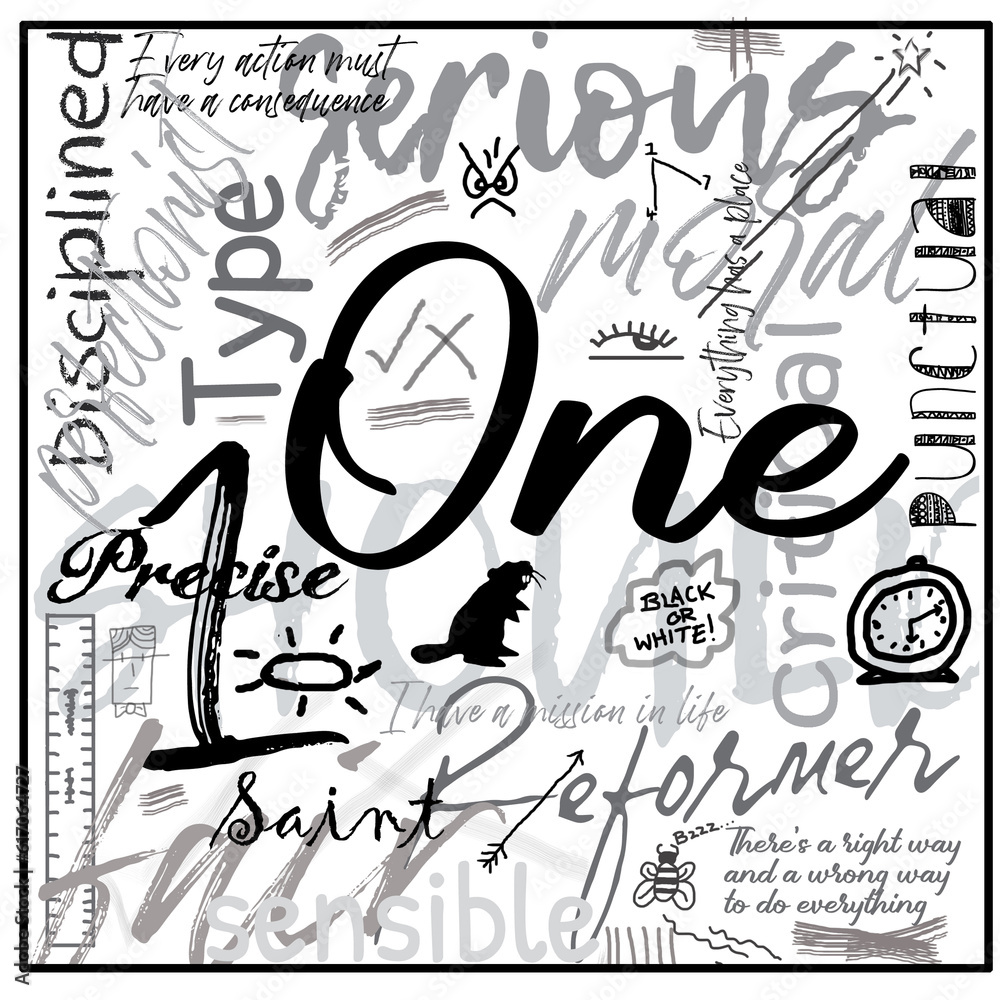 Enneagram Type 1 the reformer illustrated typographically One
