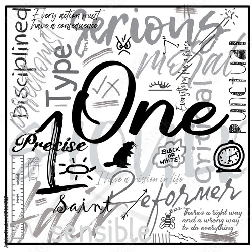 Obraz na płótnie Enneagram Type 1 the reformer illustrated typographically One w salonie