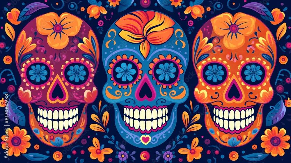Day of the dead skull pattern, Generative Ai