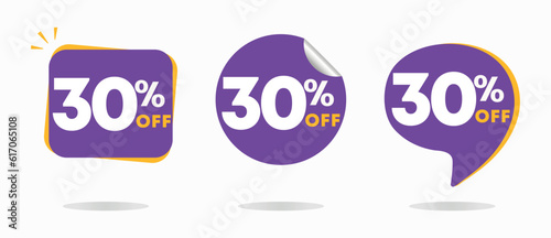 30% off. Sales discount tag. Special offer, promotion. For stores, retail. Vector illustration sticker